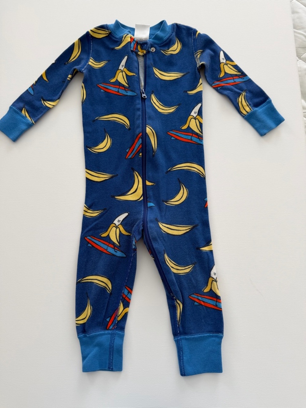 Hanna Andersson Navy Blue Banana Surf Print Footie